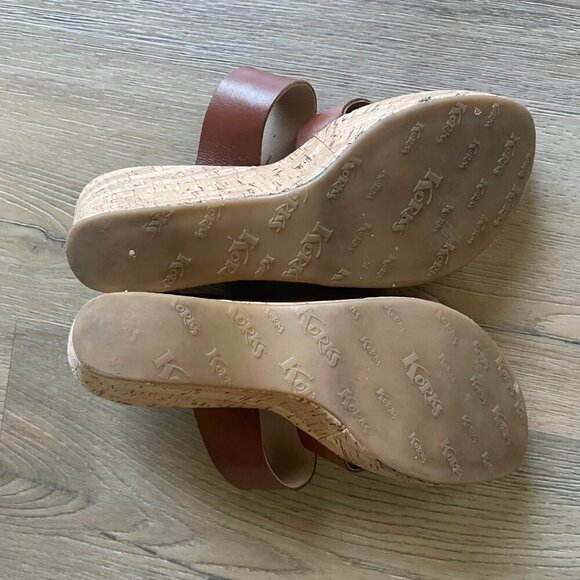 Korks Rosette Cork Wedge Sandals Leather Flower Women's 8 Y2K Summer Brown! - Picture 7 of 8